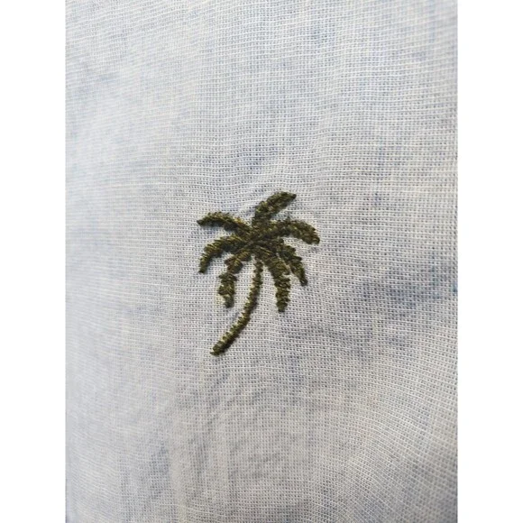 Talbots 100% Cotton Blue Embroidered Palm Trees Long Sleeve Button-Up Shirt Sz L - Picture 3 of 6